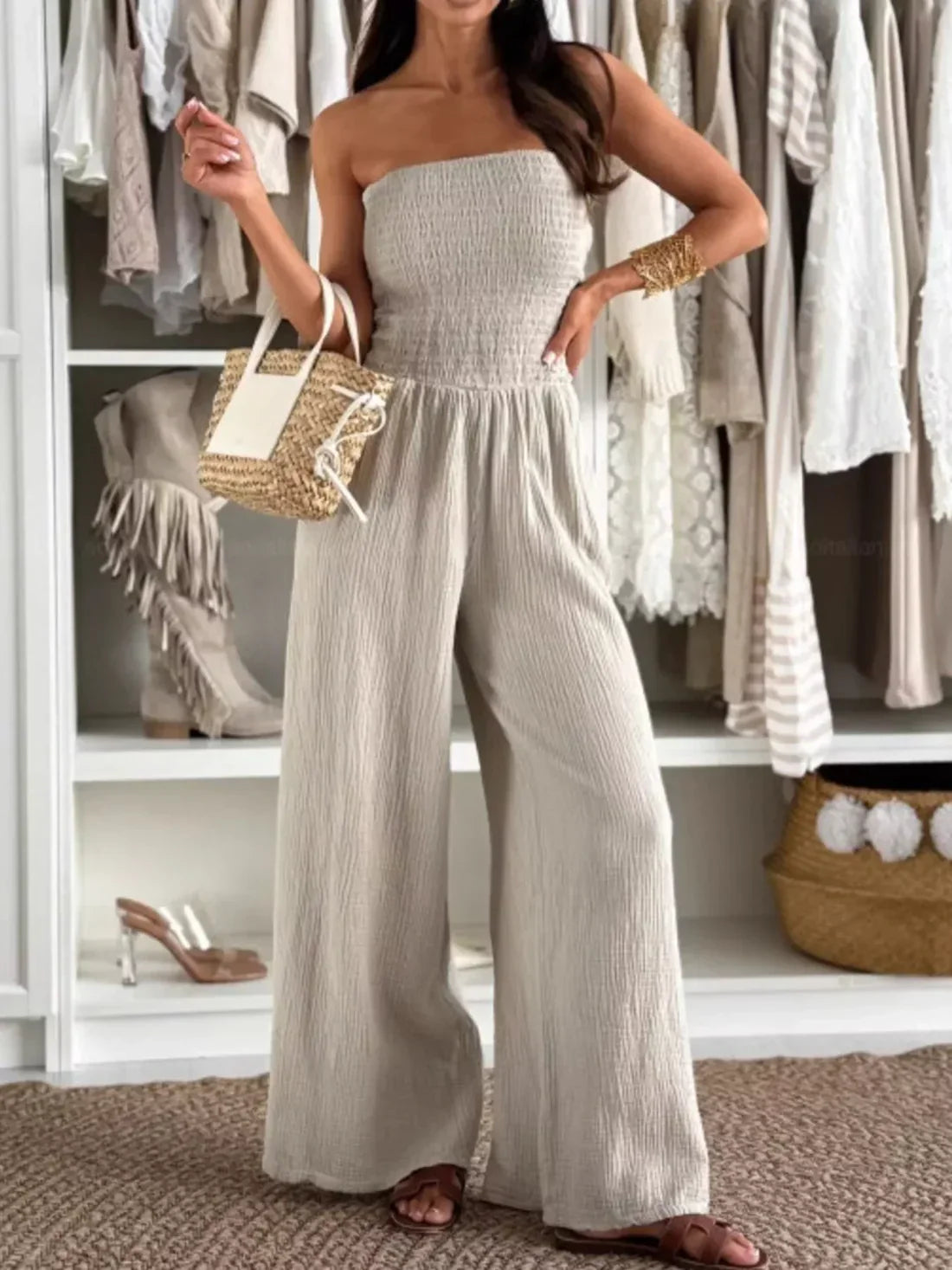 How to Style the Smocked Tube Wide-Leg Jumpsuit for Effortless Summer Chic
