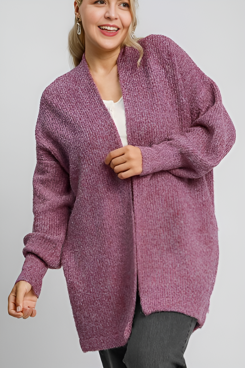 Umgee Full Size Wool Blend Open Front Lantern Sleeve Cardigan Plus Size