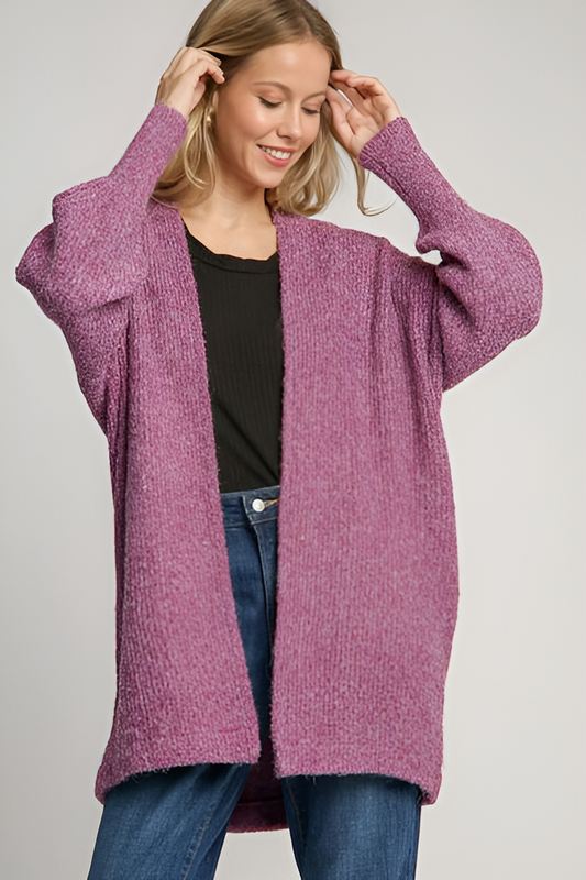 Umgee Full Size Wool Blend Open Front Lantern Sleeve Cardigan Plus Size