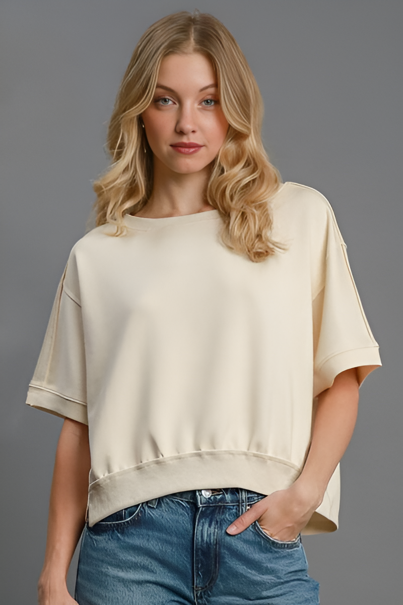 Umgee Full Size Lightweight Cropped Sweatshirt Plus Size