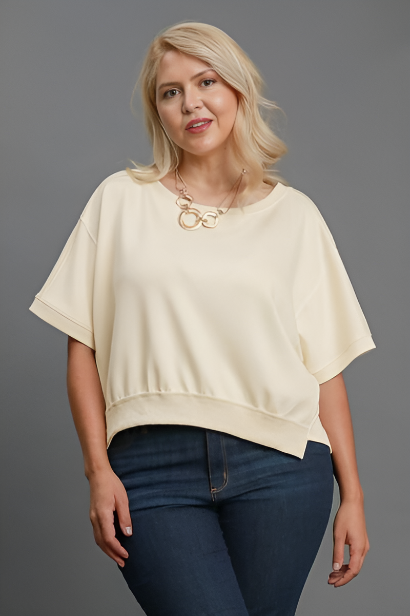 Umgee Full Size Lightweight Cropped Sweatshirt Plus Size