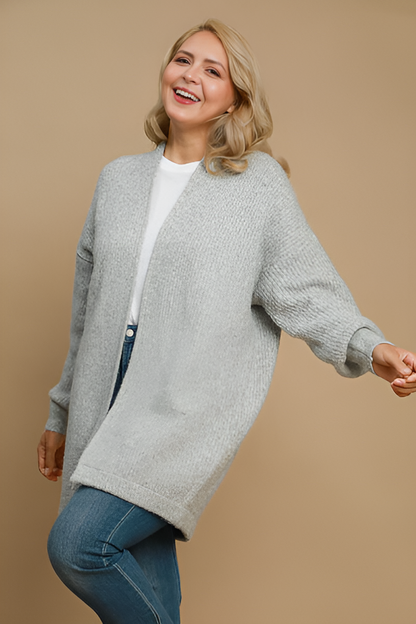 Umgee Full Size Wool Blend Open Front Lantern Sleeve Cardigan Plus Size